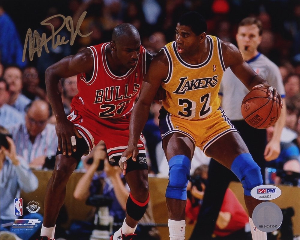 Magic Johnson Signed Photo with Michael Jordan, 8x10