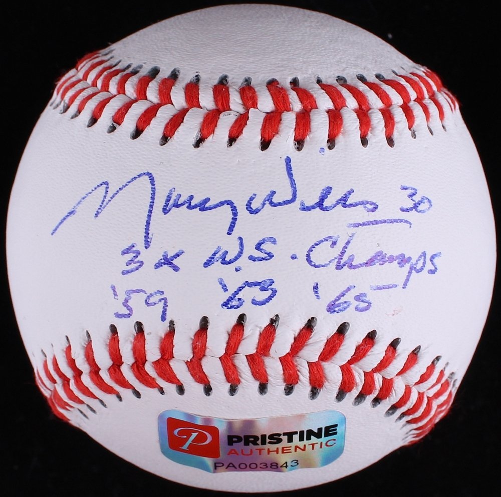 Maury Wills Signed Baseball Inscribed â3x WS Champs â59 â63 â65â PA COA