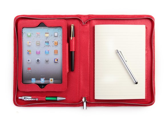 Lady Red mini Apple Leather Purse with Writing Pad holder for mini iPad Carrying