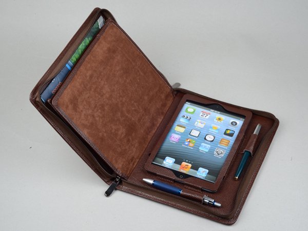 Coffee iPad mini 4 Leather Portfolio Case with Notepad Holder for iPad mini 4 Business Carrying