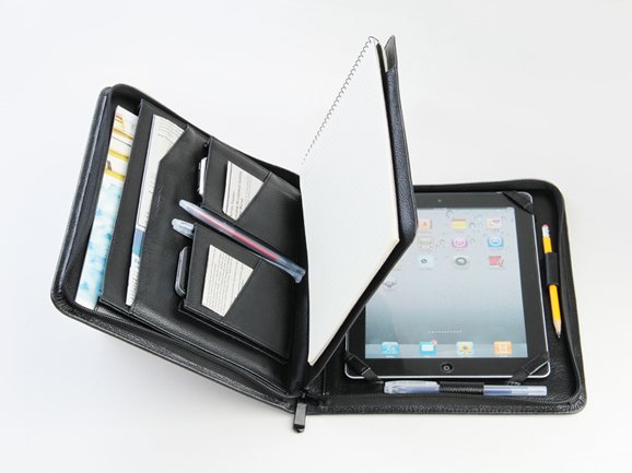 Black iPad Air Air 2 and Letter size Paper Pad holder Zipper portfolio case for iPad Air carrying