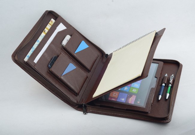 Coffee Surface Pro 4 Leather Business Case Portfolio with Paper Writing Pad