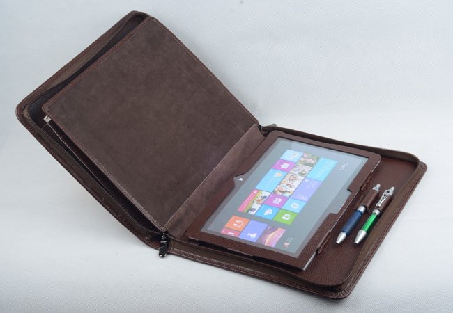 Surface Pro 3 Business Leather Portfolio Case Zipper with Paper Writing Holder Carrying