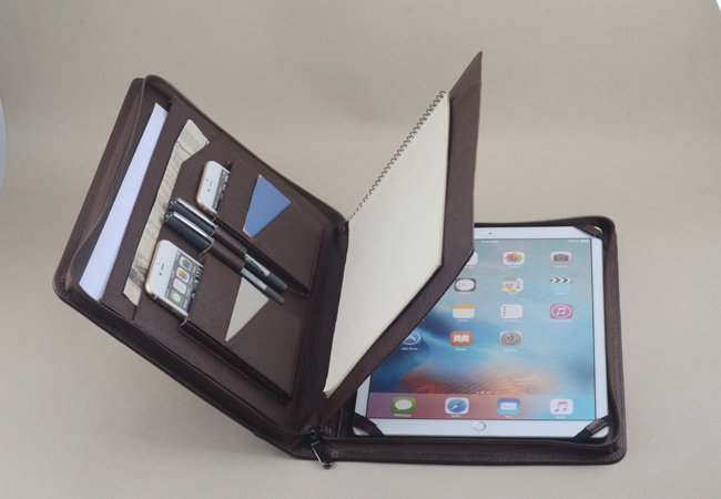 iPad Pro 12.9 Coffee Leather Business Portfolio Case with Paper holder for iPad Pro