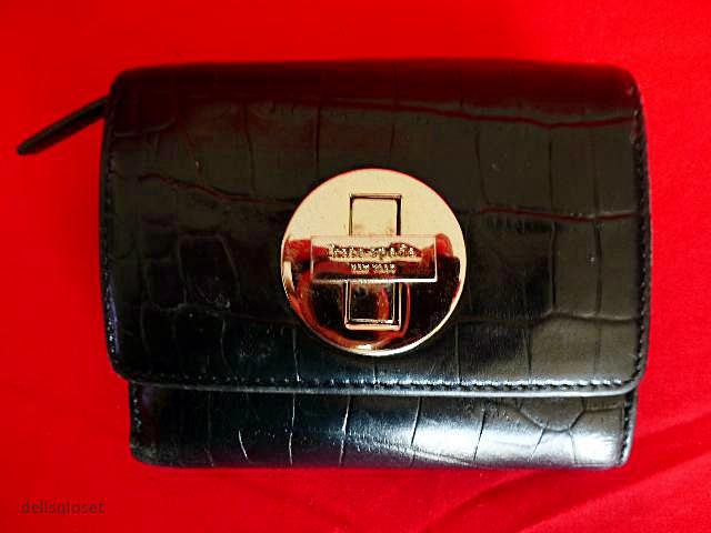 KATE SPADE - Black Croc-Embossed Leather Carlsbad "Lisa" Wallet - #WLRU0424