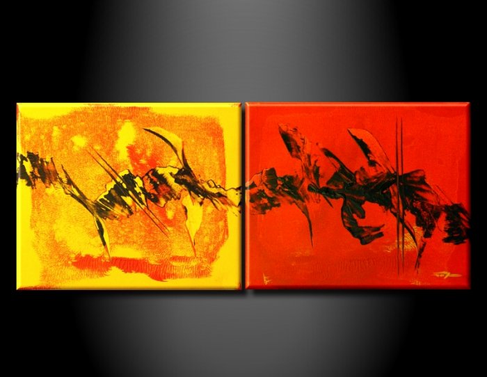 100% handmade Art deco Modern abstract oil paintings on Canvas set 09004