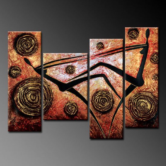 100% handmade Art deco Modern abstract oil paintings on Canvas set 09006