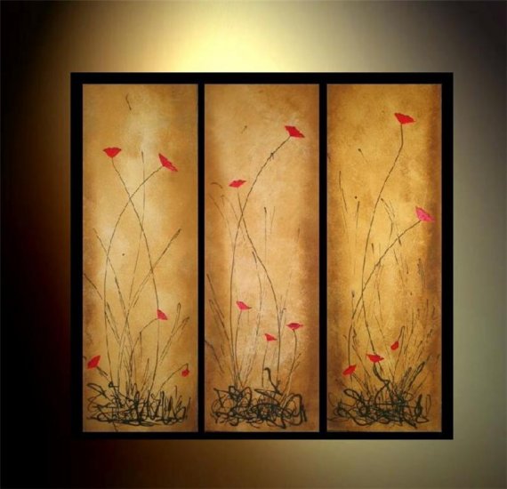 100% handmade Art deco Modern flower oil paintings on Canvas set 09013