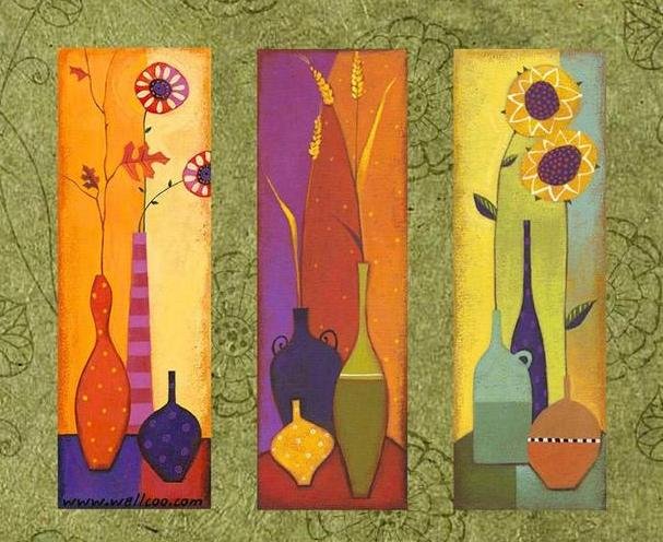 100% handmade Art deco Modern flower oil paintings on Canvas set 09023