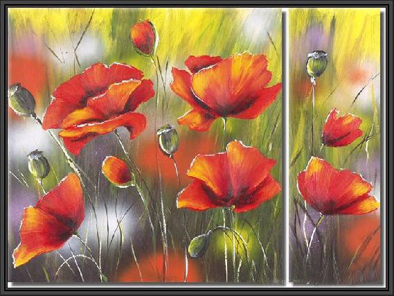 100% handmade Art deco Modern flower oil paintings on Canvas set 09025