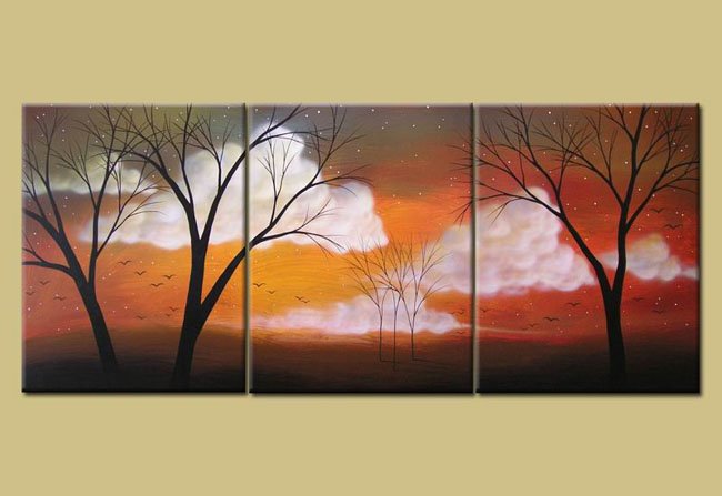 Handmade Art deco Modern tree oil painting on Canvas set 09039