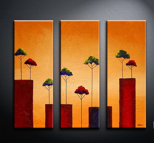 Handmade Art deco Modern tree oil painting on Canvas set 09061