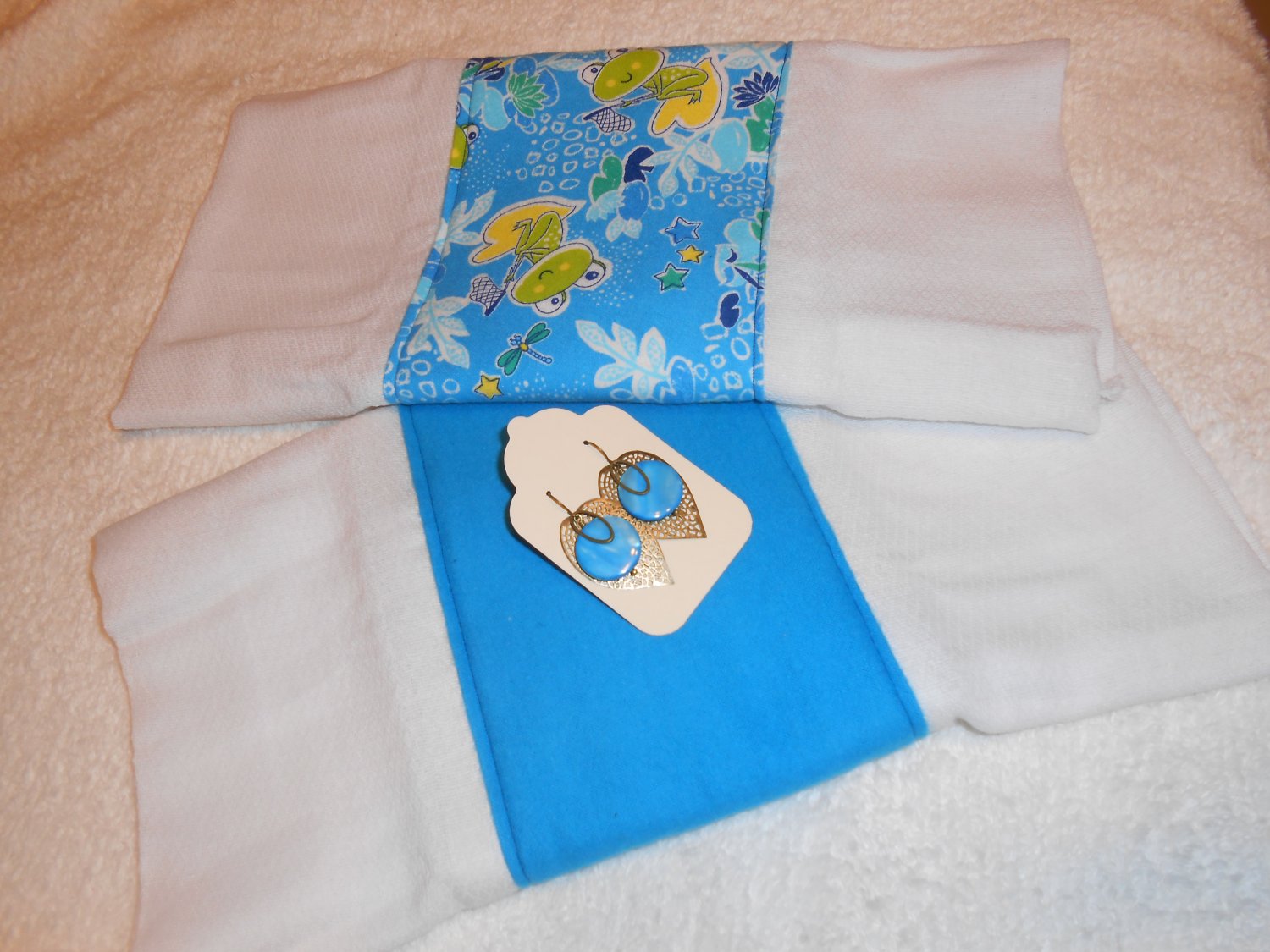 Ultimate Baby Shower Gift Set: 2 burp cloths and a pair of earrings- For Mommy to be and Baby