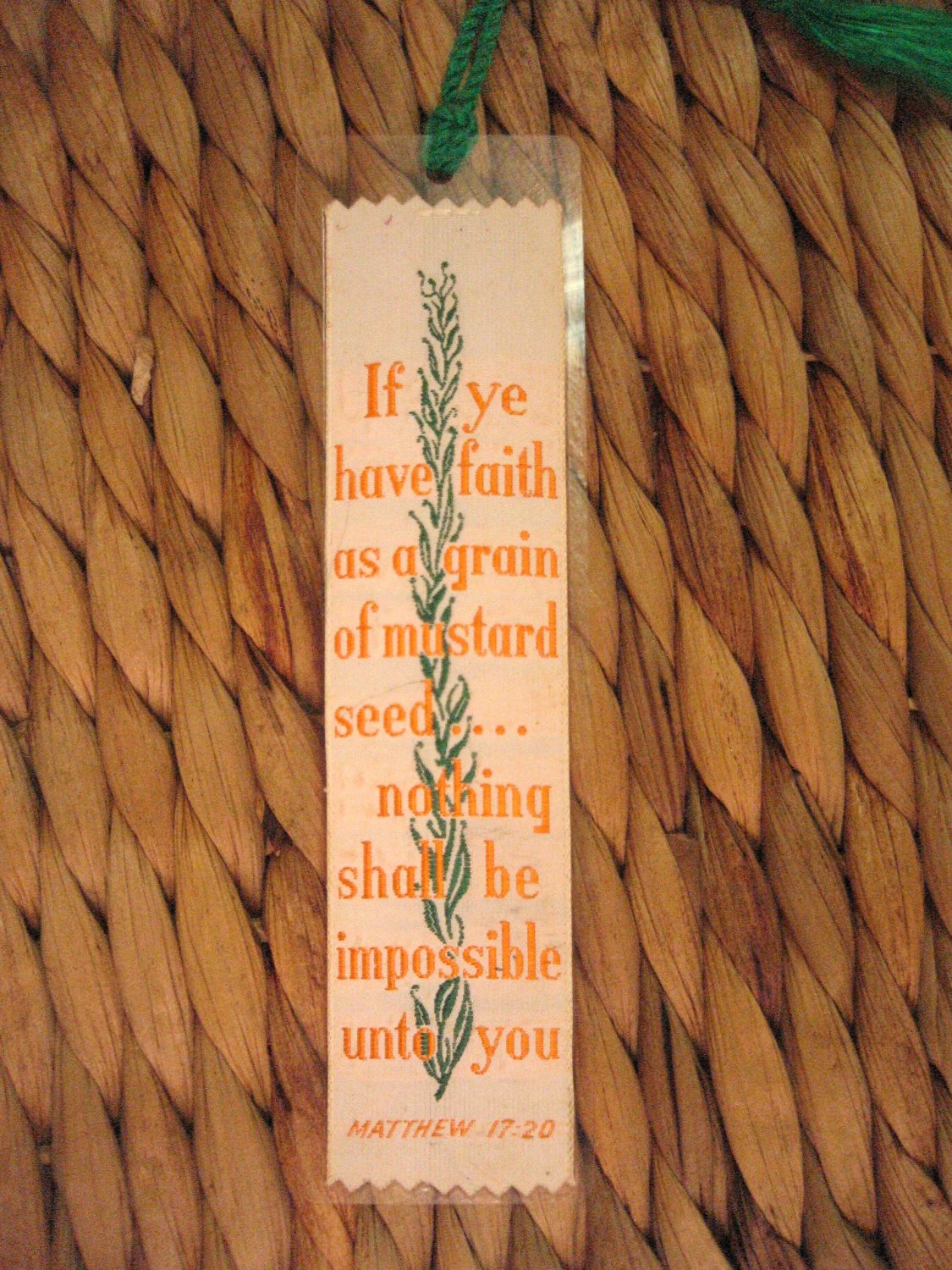 Vintage Weve-A-Gift Silk Woven Bookmark Bible Bookmark Matthew 17 20