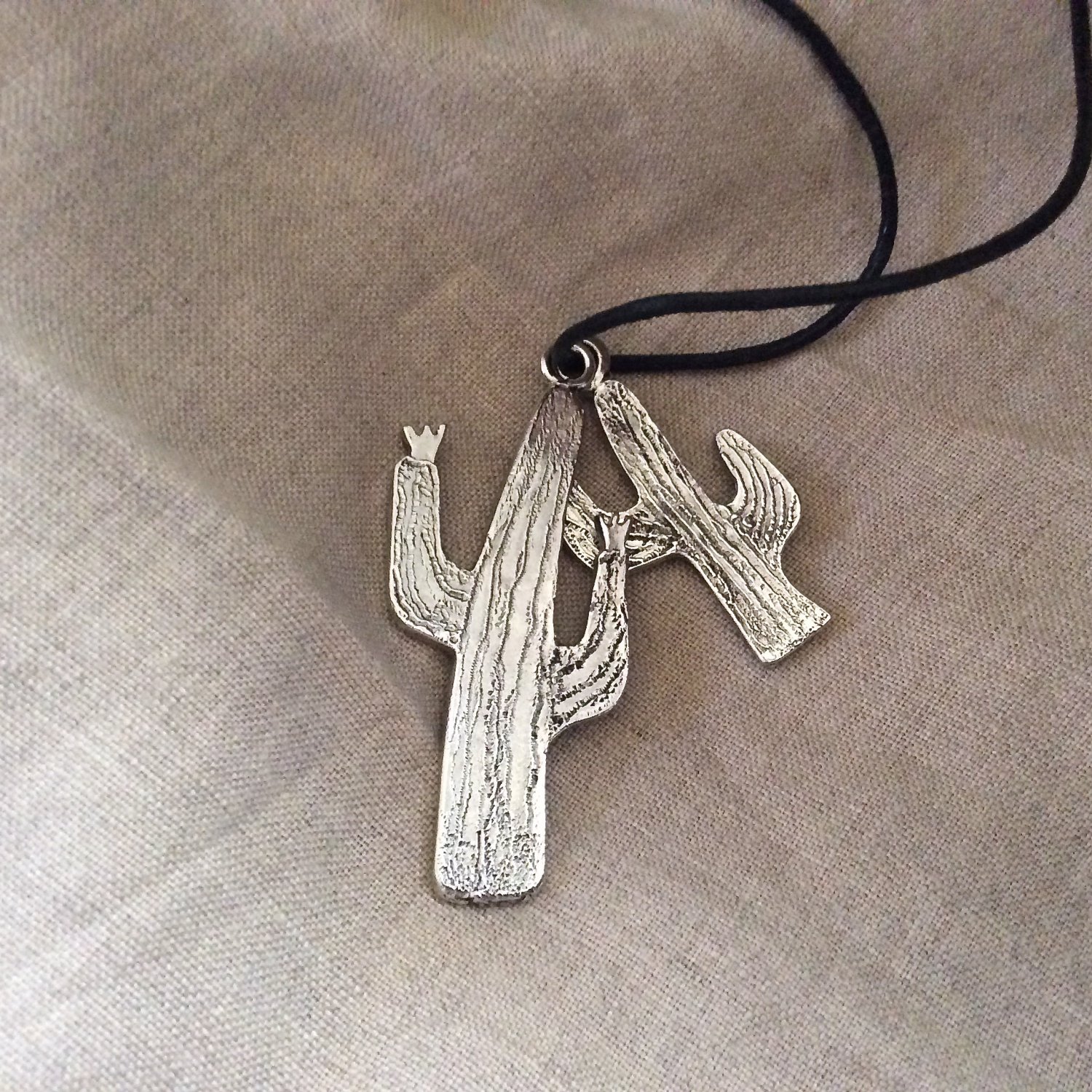 Vintage Cactus Charms Two Pewter Southwest Desert Theme Pendant Necklace Key Fob Crafts