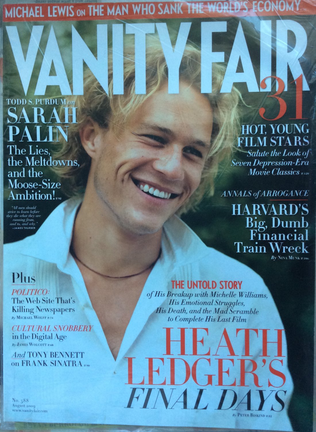 Vanity Fair Magazine August 2009 Heath Ledger Cover