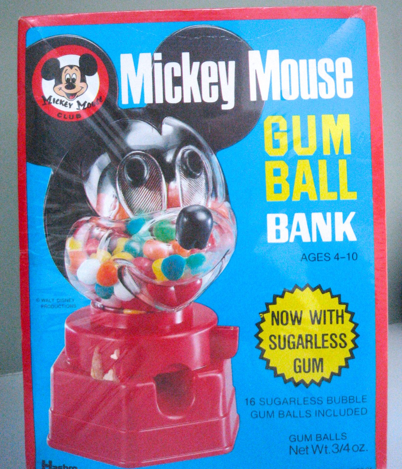 Vintage 70s HASBRO Walt Disney Mickey Mouse Gum Ball Dispenser Bank UNIQUE Sugarless Gum Packaging
