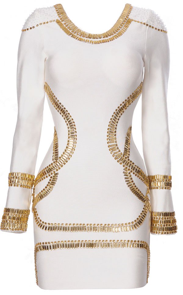 Sass white crystal embellished bandage bodycon dress