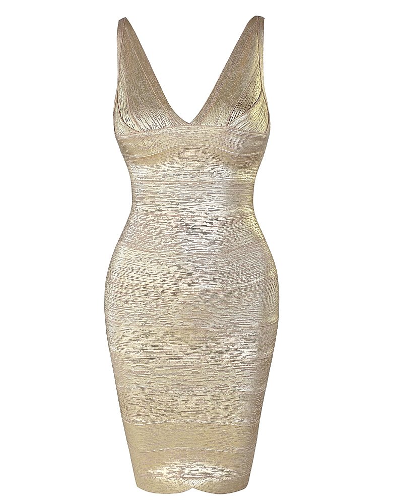 Cloverl Eileen Foil Print Deep V Bandage Dress
