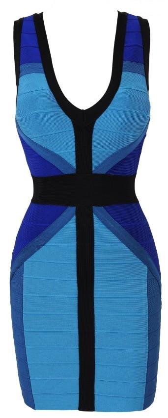 Cloverl DREW BLUE COLOURBLOCK WAIST CINCHING BANDAGE DRESS