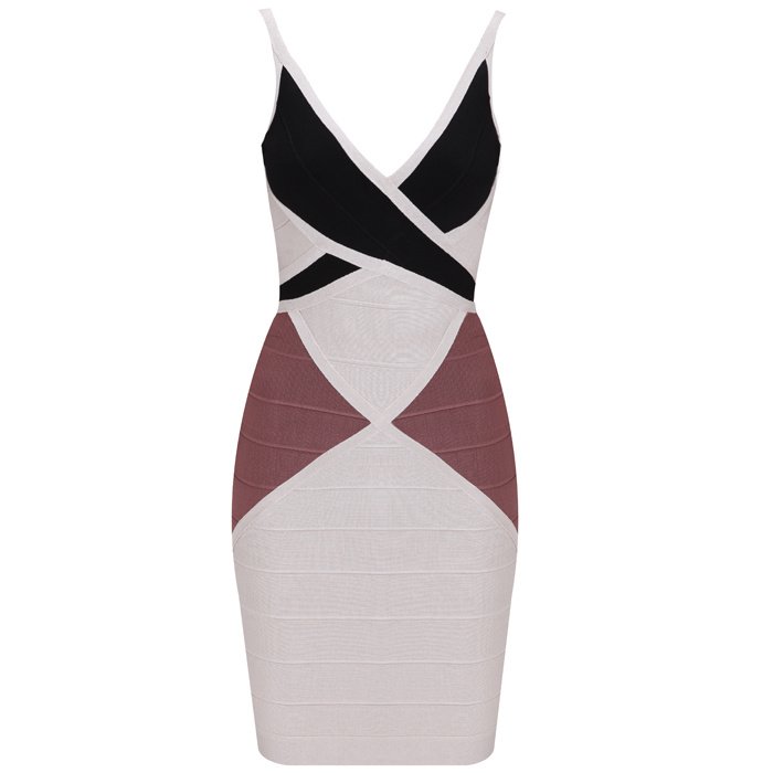 Cloverl Alec Tri-color Deep V Bandage dress Free Global Shipping