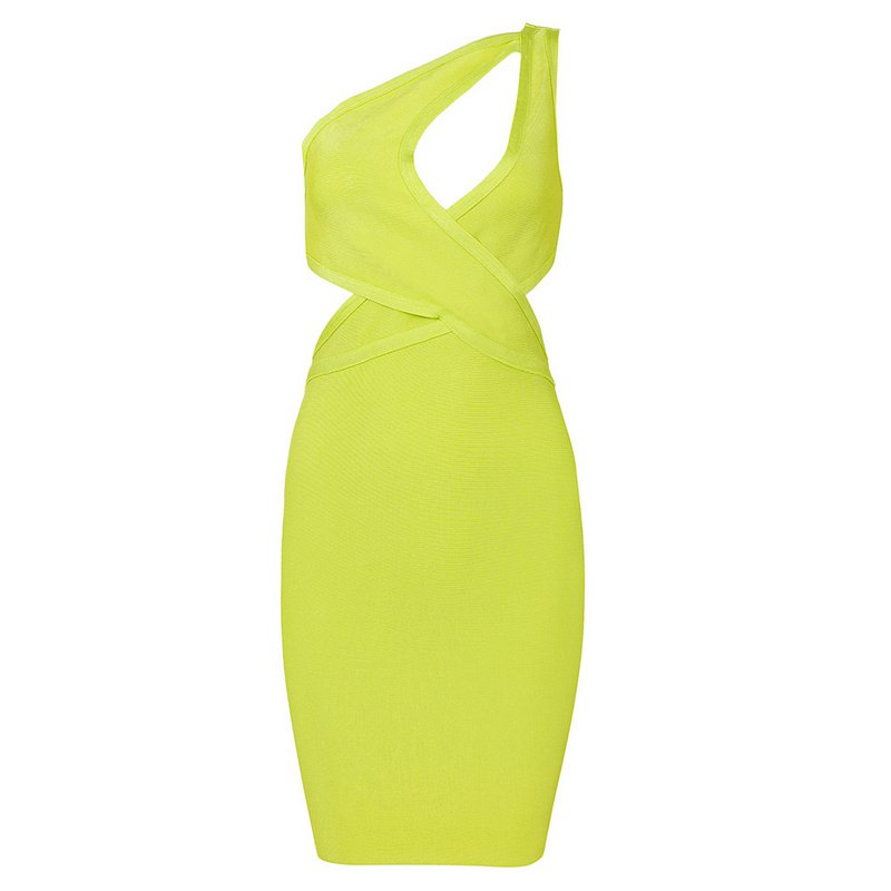 Cloverl Nariko Lime One Shoulder Bandage Dress Free Global Shipping