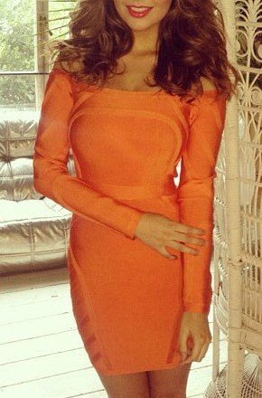 Cloverl Skye Orange Off the Shoulder Bandage Dress Free Global Shipping