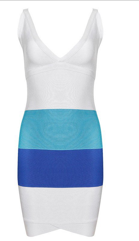 Cloverl Linda Tri-color Deep V Bandage Dress Free Global Shipping