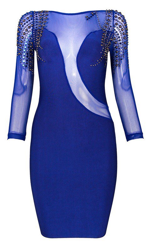 Cloverl Sarah Long Sleeve Beaded Bandage Dress Free Global Shipping