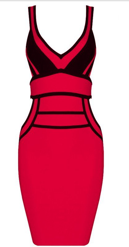 Cloverl Zoe Red and Black Cut Out Bandage Dress Free Global Shipping