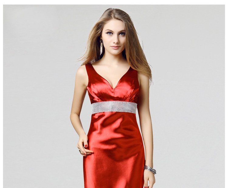 Cloverl Tiffany Satin Evening Dress 3 colors in Free Global Shipping