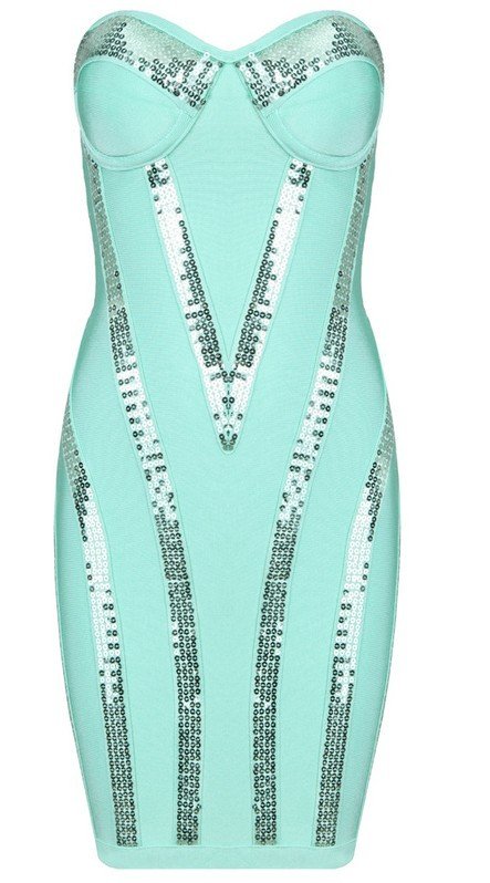 Cloverl Michaela Aqua Sequin Strapless Bandage DressFree Global Shipping