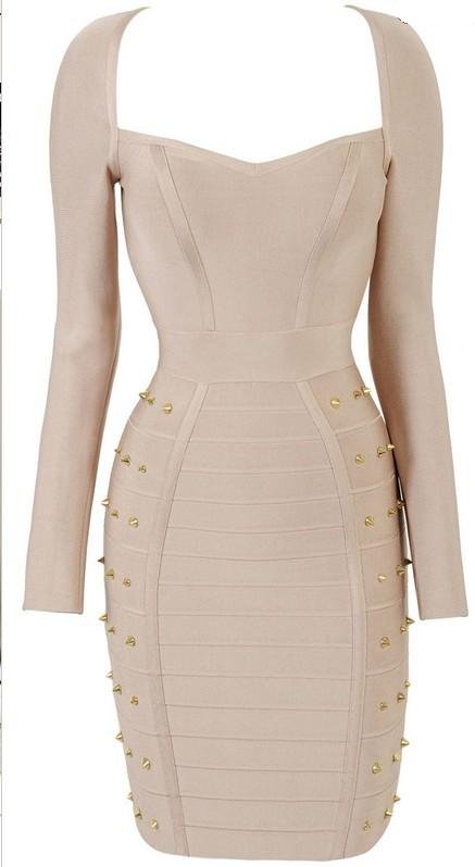 Cloverl Elisa Long Sleeve Studded Bandage Dress 2 colors in Free Global Shipping
