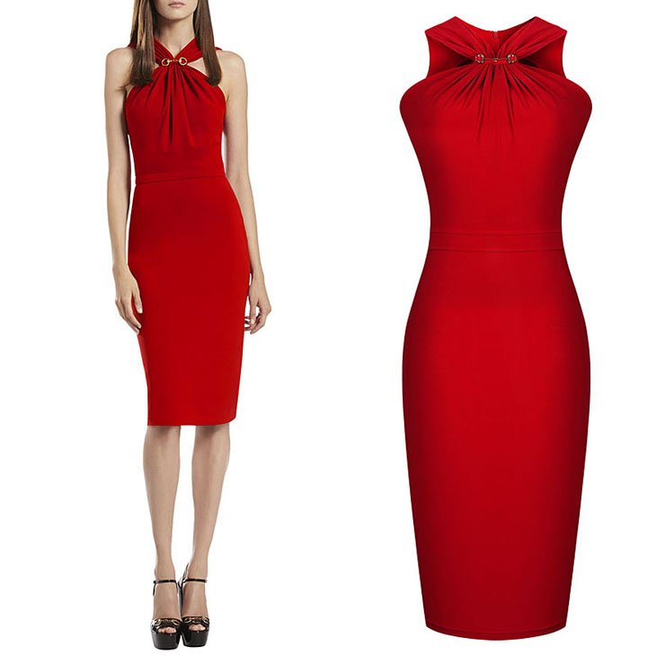 Cloverl Autumn Fall Celeb Look Red Evening Party Dress