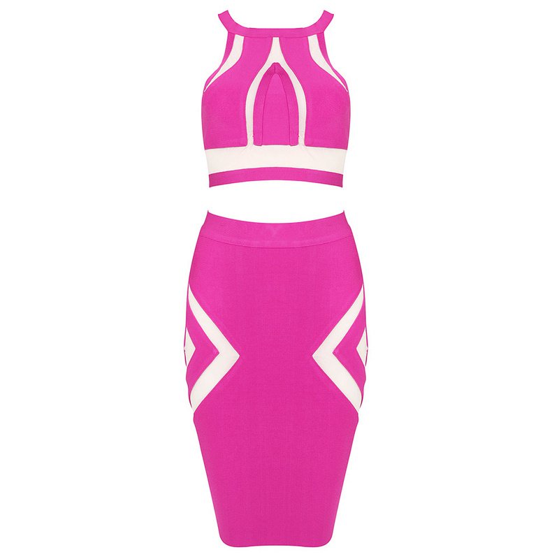 Cloverl Dana Mesh Patch two piece set bandage dress