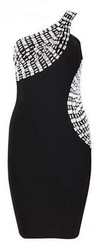 Cloverl Mila Beaded One Shoulder LBD bandage dress