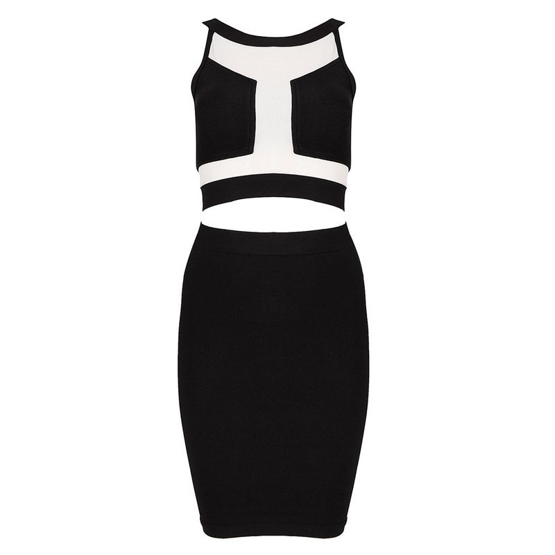Cloverl Sydney Mesh Two Piece Bandag Dress, 2 colors in Free Global Shipping