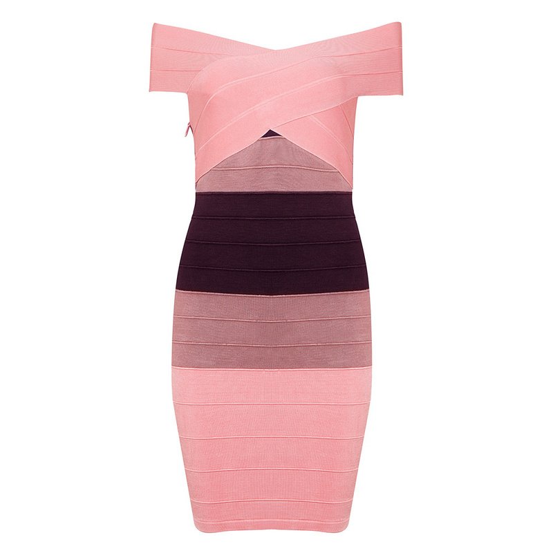 Cloverl Adara Pink Gradient Off the Shoulder Bandage Dress Free Global Shipping