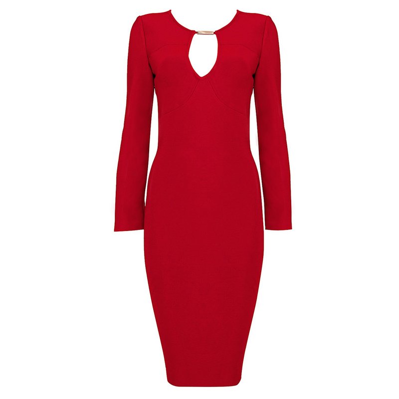Cloverl Freya Red Long Sleeve Bandage Dress Free Global Shipping