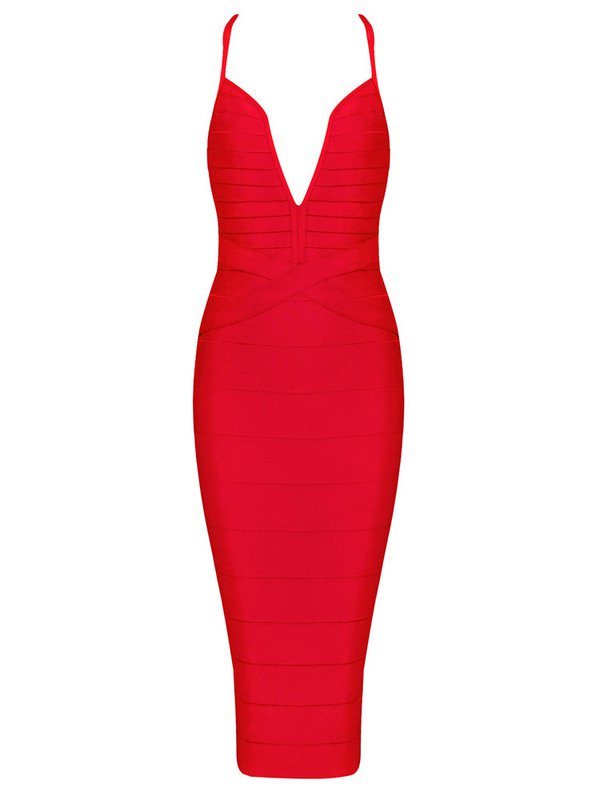 Cloverl Clara Red Deep V Bandage Dress Two colors Free Global Shipping