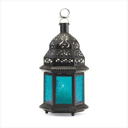 MOROCCAN LANTERN WITH BLUE GLASS