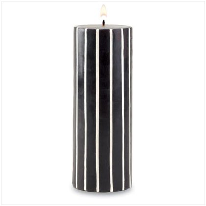 BLK/WHI STRIPE PILLAR CANDLE