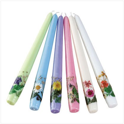 6 PC DRY FLOWERS TAPER CANDLES