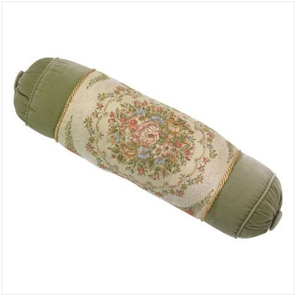 GREEN FLORAL BOLSTER COVER/FILLER
