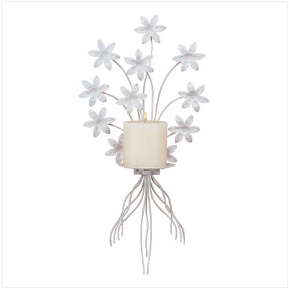 METAL WHITE FLORAL CANDLEHOLDER