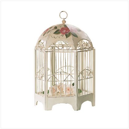 METAL DISTRESS FLORAL BIRDCAGE