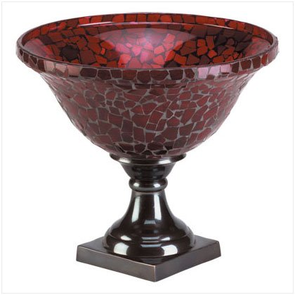 RED MOSAIC BOWL W/BRASS BASE