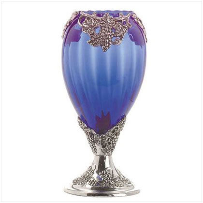 BLUE GLASS VASE/S.P. GRAPEVINE