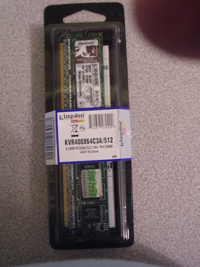 Kingston 512MB DDR 400MHz. PC3200 (KVR400X64C3A/512) Memory