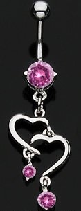 Fancy Navel Double Heart Dangle14 ga 1.6mm Purple